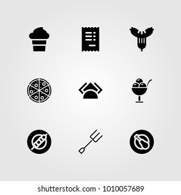 Restaurant vector icon set. skewer, napkins, sausage and chicken leg