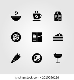 Restaurant vector icon set. soup, orange juice, coffee cup and lobster