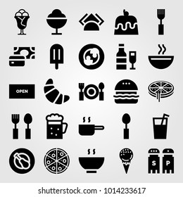 Restaurant vector icon set. soup, payment, ice cream and napkins