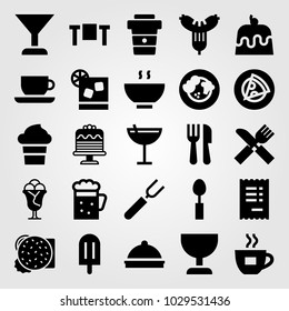 Restaurant vector icon set. soup, cup, cocktail and table