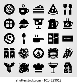 Restaurant vector icon set. spoon, sushi, pan and pie