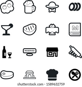 restaurant vector icon set such as: liquid, cuisine, reservation, gala, bakery, code, lager, yolk, fork, tropical, rolling, event, tool, cap, decoration, private, circle, open, red, drawing, draught