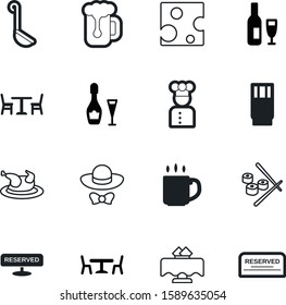 restaurant vector icon set such as: cooked, wineglass, japanese, break, linear, tasty, lager, winery, snack, tool, job, sushi, juice, mocha, soft, froth, rice, fashion, liquid, seat, patio, elegant