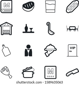 restaurant vector icon set such as: dog, vine, sharp, theater, mustard, shape, surface, control, liquor, health, cutting, tenderloin, butler, summer, furniture, serving, dish, steak, pole, pans