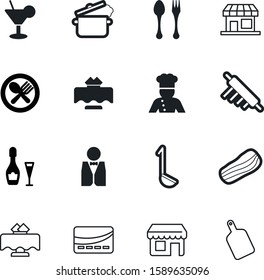 restaurant vector icon set such as: dish, service, meat, cooker, party, natural, cooked, profession, board, vodka, butler, home, utensil, frying, currency, staff, tropical, man, smoked, cutting