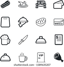 restaurant vector icon set such as: steak, cup, pub, knife, sharp, froth, unhealthy, cartoon, front, light, cold, pint, butcher, app, ticket, style, bar, cost, platter, art, cow, beer, check, bacon