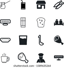 restaurant vector icon set such as: gourmet, marinated, healthy, tea, morning, soup, cooker, pot, awning, refreshment, mocha, lunch, hotdog, company, skewer, commerce, wine, grill, building, job