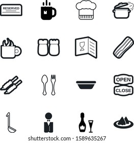 restaurant vector icon set such as: spoon, serve, champagne, delicious, reserved, fork, spice, shaker, stick, card, cuisine, liquid, tasty, lamb, diner, close, grinder, handle, salt, turkish, private