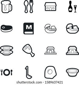 restaurant vector icon set such as: wineglass, froth, tenderloin, template, celebrate, scrambled, airport, slice, grilled, ladle, fried, beer, circle, light, stack, kitchenware, serving, omelette