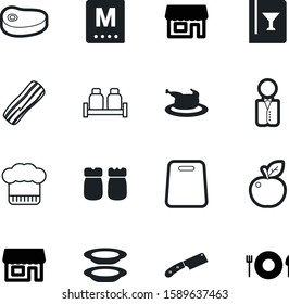 restaurant vector icon set such as: smoked, empty, professional, roast, cutting, red, stacked, wooden, label, glass, delicatessen, protein, pork, beef, service, chop, fork, cuisine, silver, list, hot