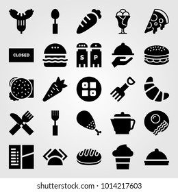 Restaurant vector icon set. sushi, burger, bread and pizza