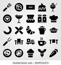 Restaurant vector icon set. sushi, cake, kettle and ice cream