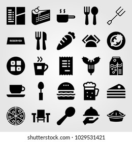 Restaurant vector icon set. tea, pie, pan and fork