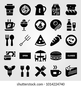 Restaurant vector icon set. terrace, pizza, cake and payment