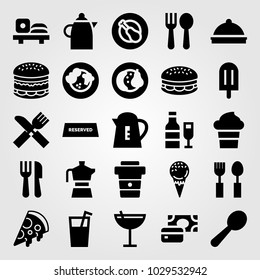 Restaurant vector icon set. vegetables, fruits, kettle and payment