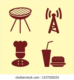 restaurant vector icons set. with chef, grill, wi fi and fast food in set