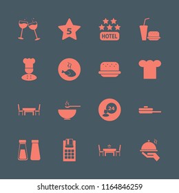 restaurant vector icons set. with fast food, chef, room service and table chairs in set