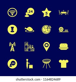 restaurant vector icons set. with hotel five stars, pizza, grill and plates shelf in set
