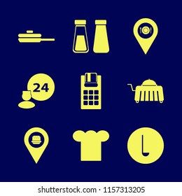 restaurant vector icons set. with ladle spoon, room service, location restaurant and pos terminal in set