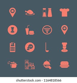 restaurant vector icons set. with ladle spoon, room service, location restaurant and fastfood location in set