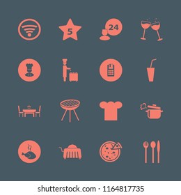 restaurant vector icons set. with pizza, wi fi, dining table restaurant and soda in set