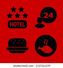 restaurant vector icons set. with room service, hot chicken, burger and hotel five stars in set