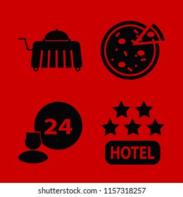 restaurant vector icons set. with room service, pizza and hotel five stars in set