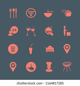 restaurant vector icons set. with soda, pos terminal, wi fi and chef in set