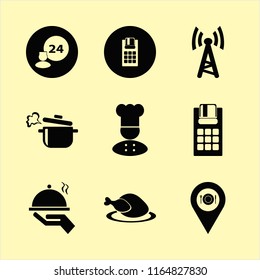 restaurant vector icons set. with wi fi, room service, hot chicken and tray hand in set