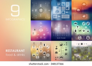 restaurant vector infographics with unfocused blurred background