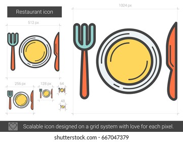 Restaurant vector line icon isolated on white background. Restaurant line icon for infographic, website or app. Scalable icon designed on a grid system.