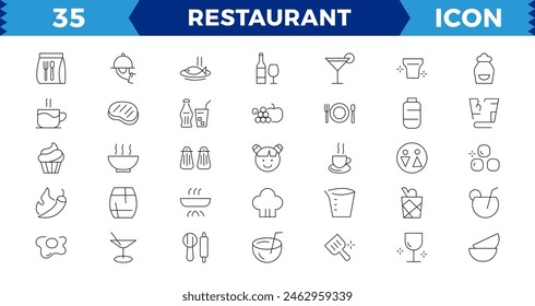 Restaurant vector line icons set. Food icon collection. Thin signs for restaurant menu. Pixel perfect. Editable Strokes,Outline icons collection. Simple vector illustration.
