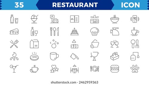 Restaurant vector line icons set. Food icon collection. Thin signs for restaurant menu. Pixel perfect. Editable Strokes,Outline icons collection. Simple vector illustration.
