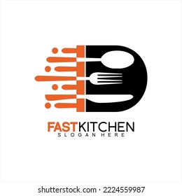 Restaurant vector logo design with letter D concept as well as spoon, fork and kitchen knife.