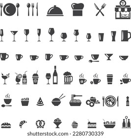 Juego de iconos de silueta vectorial del restaurante.