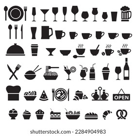 Restaurant vector silhouette icons set.