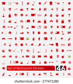 restaurant vector sticker icons with shadow. Paper cut