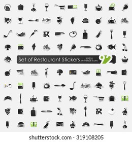 restaurant vector sticker icons with shadow. Paper cut