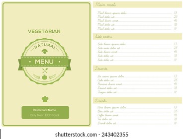Restaurant Vegetarian Menu Design template. 