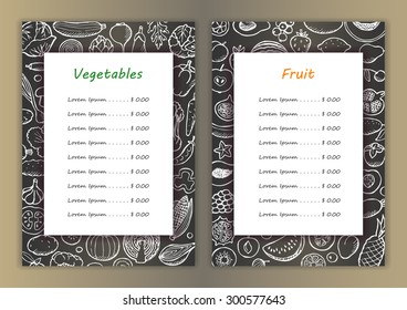 Restaurant vegetarian menu with  hand drawn doodle elements. Vector illustration for menu, posters, prints, banners, web design, covers