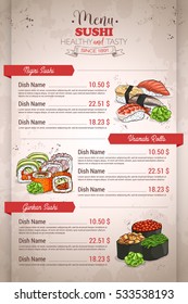 Restaurant vertical color sushi menu