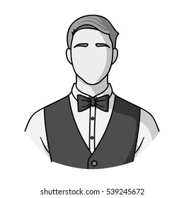 Restaurant waiter with a bow tie icon in monochrome style isolated on white background. Restaurant symbol stock vector illustration.
