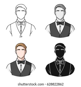 Restaurant waiter with a bow tie icon in cartoon style isolated on white background. Restaurant symbol stock vector illustration.