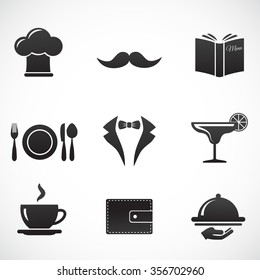 Restaurant, waiter, menu icon set. Vector art.
