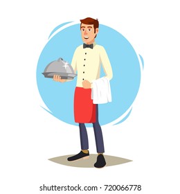 Restaurant Waiter Vector. Classic Waiter Takes The Order. Isolated Flat Cartoon Character Illustration