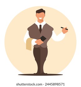 Restaurant waiter writes down the order. Vector graphics
