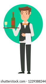 Restaurant waiters bring the wine and beer to the customer