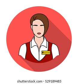 Restaurant waitress with a badge icon in flat style on white background. Restaurant symbol vector illustration.