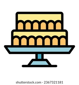 Restaurant wedding cake icon outline vector. Work bar. Meal table color flat