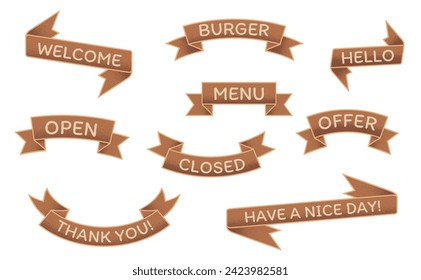 Restaurant welcome ribbon banner graphic vector set
